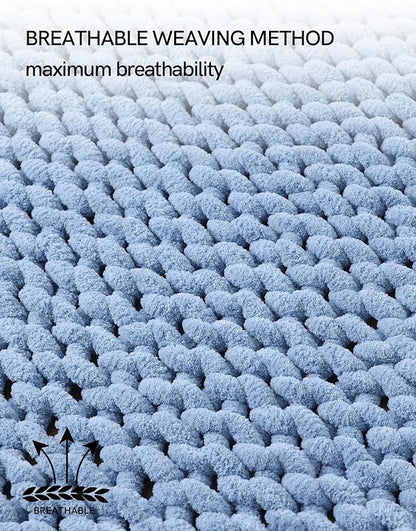 YnM Chunky Throw Blanket, Medium-Weight, Hand Knitted with Chenille Yarn, Skin Friendly, Ventilated and Breathable, Machine Washable, Home Décor Piece for Couch Sofa and Bed (Chambray Blue 80x87 Inch)