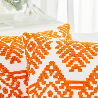 HWY 50 Orange Decorative Throw Pillow Covers 18x18 Inch, Pack of 2 Embroidered Cotton Farmhouse Cushion Cover Pillow Case for Sofa Couch Living Room Bed Bedroon, Modern Diamond Geometric