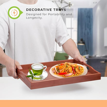 Prosumers Choice Wooden Tray - Dark Wood Serving Trays with Handles - Nesting Design for Space Saving - Wooden Serving Tray for Food, Drinks, Snacks - Set of 3