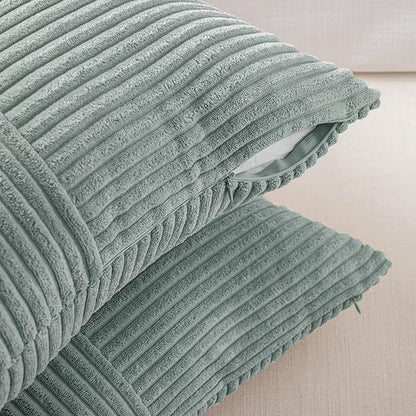Fancy Homi 2 Packs Grey Blue Euro Decorative Throw Pillow Covers 24x24 Inch for Couch Bed Sofa, Rustic Farmhouse Boho Home Decor, Soft Corss Corduroy Patchwork Accent Big Square Cushion Case 60x60 cm