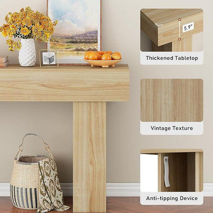 63 Inch Long Console Table for Entryway, Farmhouse Wood Rectangular Sofa Table Behind Couch Table, Narrow Entryway Table for Living Room, Entrance, Hallway, Foyer, Easy Assembly (Natural)