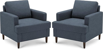 Mid-Century Accent Chair,Modern Linen Fabric Armchair for Living Room,Comfy Upholstered Reading Accent Chairs for Bedroom,Single Sofa Chair with Wood Legs (Blue Grey, 2 Pack)