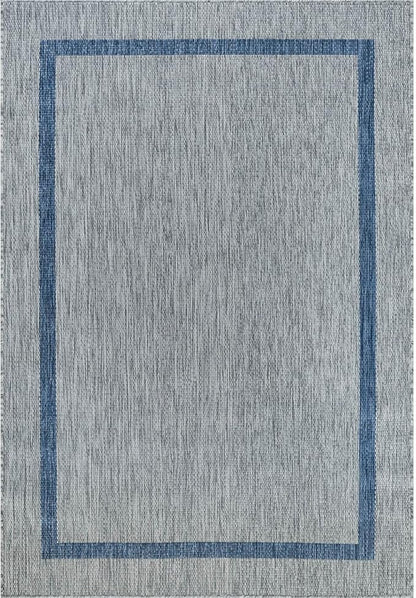 Bordered Outdoor Rug 5x7 Washable Outside Carpet for Indoor Patio Porch Waterproof Easy Cleaning Non Shedding Area Rugs Silver Gray - Blue 5 x 7