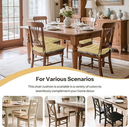 Non Slip Chair Cushions for Dining Chairs Set of 4 Kitchen Chair Cushions 18"x18"x3" Turfted Chair Pads Comfortable and Soft Seat Cushion with Ties, Yellow