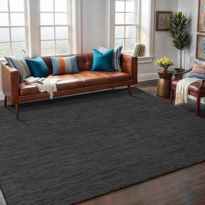 Washable Indoor Outdoor Rug 6x9 Weather Resistant Area Rugs Modern Solid for Porch Deck Balcony Backyard Patio Outside Carpet (6 X 9 Dark Grey)