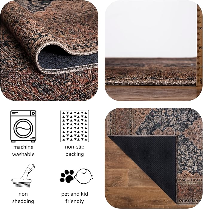 Keen Home Design 5x7 Rug - Machine Washable Area Rug with Non-Slip Backing, Ideal for Living Room, Dining Room, Bedroom - Vintage, Easy Clean, Durable, Low Pile Rug - (5' x 7')