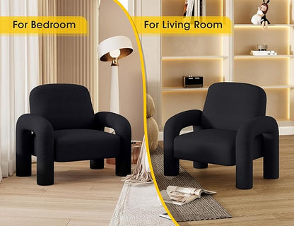 Modern Sherpa Accent Chair, Teddy Upholstered Arm Single Sofa, Cozy Fluffy Reading Chair for Living Room, Bedrooms, Corner (Black)