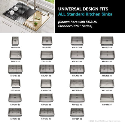 Kraus Multipurpose Over-Sink Roll-Up Dish Drying Rack, Colander and Trivet in Dark Grey, KRM-10DG