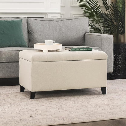 Asense Storage Ottoman Bench, Tufted Fabric Upholstered End of Bed Bench with Safety Hinge Wooden Legs, for Entryway Bedroom (Cotton and Linen Beige, 33.3")