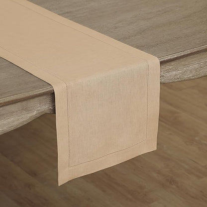 Solino Home Linen Table Runner 36 Inches - 100% Pure Linen Beige Hemstitch Table Runner 14 x 36 Inch Ideal for Dresser and Coffee Tables - Fall, Autumn, Thanksgiving - Classic Hemstitch