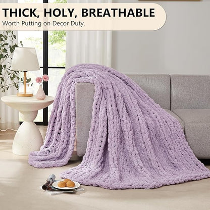 L'AGRATY Chunky Knit Blanket Throw - Soft Chenille Yarn Throw Blanket 40x50： Handmade Thick Cable Knit Crochet Blanke - Large Knit Blanket Chunky Rope Knot Throw Blanket for Couch Sofa Bed Home Decor