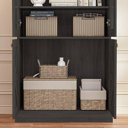 Vyre 71" Tall Farmhouse Bookshelves with Glass Doors, Set of 3 – Large Modular Bookcase with Adjustable Shelves, Storage Cabinet for Living Room, Kitchen, Home Office, Black