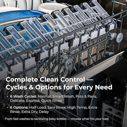 Kenmore 24" Built-in Stainless Steel Tub Dishwasher EasyFlex 3rd, SmartWash, UltraWash Plus, TurboDry, and MoreSpace Adjustable Rack, Energy Star Certified, White