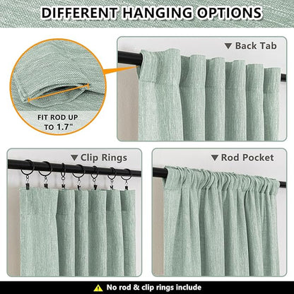 MYSKY HOME 95 Inch Curtains Farmhouse Light Filtering Privacy Curtain Drapes for Patio Door Living Room, Linen Look Texture Fabric Bohemian Draperies Soft Touch Back Tab, 50x95, Aqua, 2 Panels