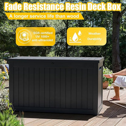 Vixzen 230 Gallon Resin Deck Box, Lockable Outdoor Storage Box for Patio Cushions Storage Furniture,Garden Tools, Pool Supplies, Weatherproof and UV Resistant- Black