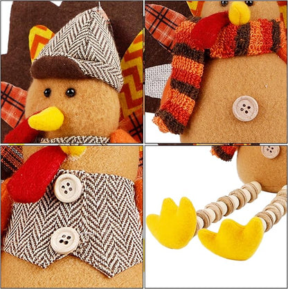winemana Thanksgiving Decorations Set of 2 Turkeys with Dangling Legs, Mr and Mrs Turkey Couple Plush Tabletop Centerpieces for Fall Harvest Home Kitchen Shelf