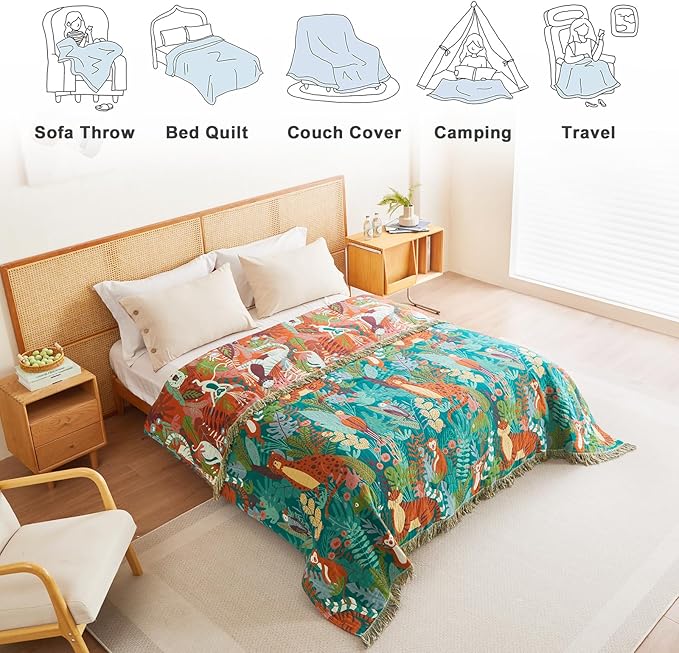 MSGKV Throw Blanket for Couch Bed Cotton Muslin Breathable Animals Twin Size Blanket 60"x80" for All Seasons Lightweight Farmhouse Blankets Home Decor