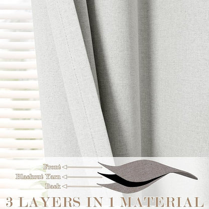 100% Blackout Linen Textured Drapes for Bedroom Pinch Pleated Curtains for Track System Portable Drapery for Sliding Glass Door/Storage/Space Room Divider, 70" Wx102 L, 1 PC, Greyish White