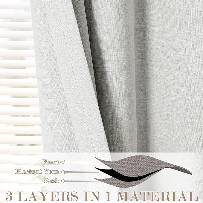 Extra Wide 100% Blackout Linen Textured Curtains - Room Dividers, W200 x L96 (1 Panel), Pinch Pleat Drapes for Living Room, Full Light Block Out Drapery for Sliding Door, Greyish White