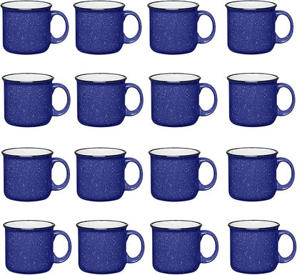 Set of 16 Ceramic Campfire Mugs – 15 Oz, Cobalt Blue – Coffee & Tea Cups for Home, Work, Travel, Camping – Customizable, Great for DIY, Events, Companies