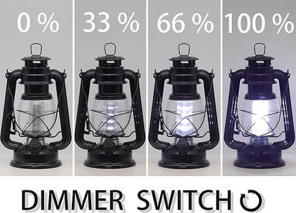 YAKii LED Vintage Lantern Metal Hanging Hurricane 12 LED Dimmer Switch Cold White Battery Operated Power Outage Indoor Camping Lighting Outdoor Brooklyn (Black 2 Pack)