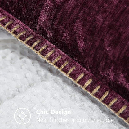 decorUhome Chenille Soft Throw Pillow Covers 26x26 Set of 2, Farmhouse Velvet Neutral Decorative Euro Pillow Covers with Stitched Edge for Couch Sofa Bed Home Decor, Rhododendron
