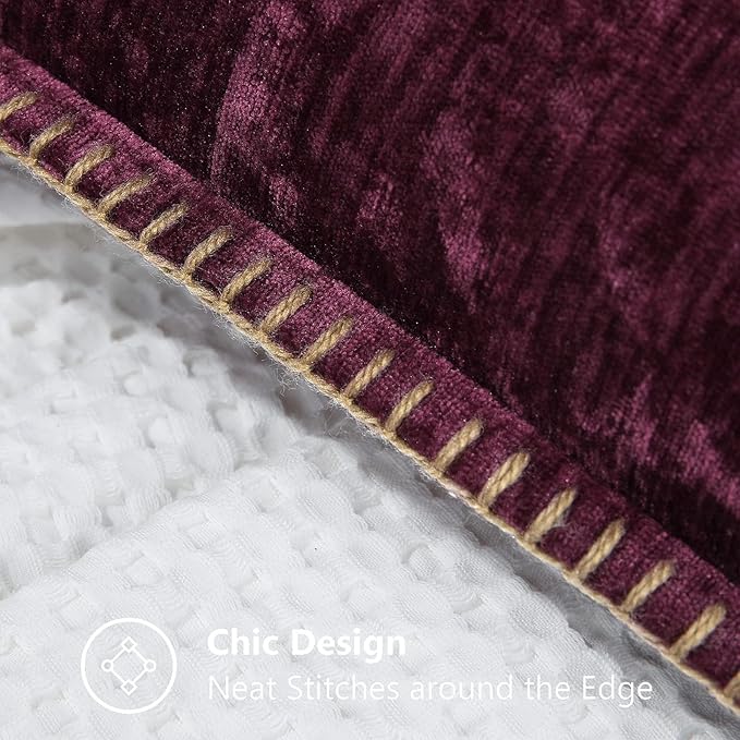 decorUhome Chenille Soft Throw Pillow Covers 20x20 Set of 2, Farmhouse Velvet Neutral Decorative Euro Pillow Covers with Stitched Edge for Couch Sofa Bed Home Decor, Rhododendron