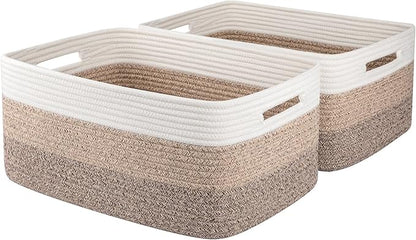 Large Storage Basket for Organizing, Woven Rope Basket for Shelves, Closet Organizer Bins for Clothes, Blanket, Toys, Baby Nursery Storage, 17.7" x 13" x 7.87", 2 Packs Gradient Yellow