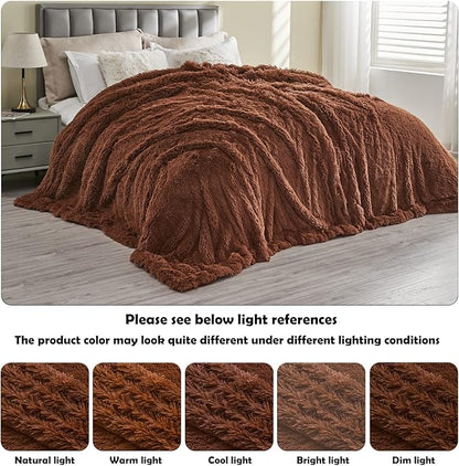 GONAAP Fuzzy Faux Fur Throw Blanket Queen Size Coffee Super Soft Cozy Plush Fuzzy Shaggy Blanket for Couch Sofa Bed (Coffee, Queen(90"x90"))