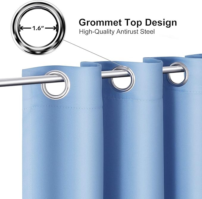 ChrisDowa Small Window Curtains for Kitchen and Bedroom - Grommet Short Thermal Insulated Room Darkening Curtains (2 Panels, Sky Blue, 42 x 36 Inch)