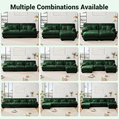 Modular Sectional Sofa, Comfy Cloud Couch 4 Seater Couch with Ottoman, Sectional Couches for Living Room, Modern Chenille U Shaped Couches, Sleeper Deep Seat Sofa with Throw Pillows, Green