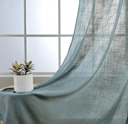 MIUCO Semi Sheer Curtains Poly Linen Textured Solid Grommet Curtains 84 Inches Long for Kids Room 2 Panels (2 x 37 Wide x 84" Long) Teal