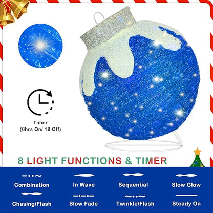 BRIGHTDECK Outdoor Christmas Ornaments, Lighted Pop-Up Outdoor Holiday Ball Decoration with 80 LED Lights, 8 Light Modes, Lighted Collapsible Holiday Decorations for Yard, Home (Blue)
