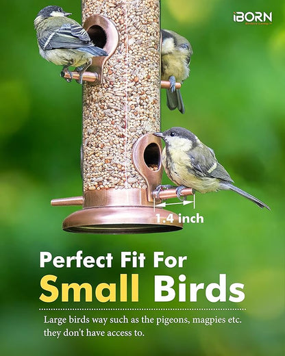 iBorn Metal Bird Feeders Metal Bird Feeder Copper for Outdoors Hanging All Metal Copper Finishing 14 Inch 4Port(Seed is not Included)