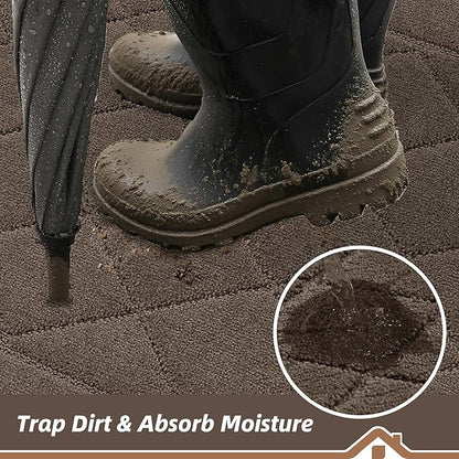 BEQHAUSE Dirt Trapper Door Mat 20" x 32", Doormat Non-Slip Entryway Rugs Washable, Dog Door Mat Stain Resistant and Absorbent Welcome Floor Mat for Front Back Door, Muddy Wet Shoes & Paws, Light Brown
