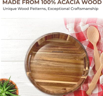Lazy Susan for Table top 12 inch Wooden Large Lazy Susan Turntable Tray Organizer for Cabinet, Dining Table Centerpiece, Pantry, Kitchen Spice Cabinet Countertop Organizer, 100% Acacia Wood