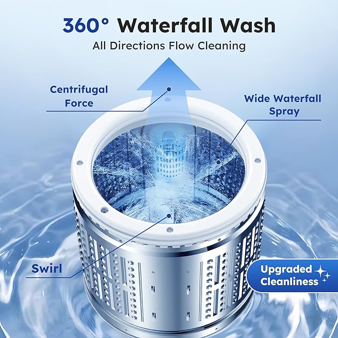 Compact Top-Load Washing Machine, Full-Automatic 1.5 Cu.ft Washer with 10 Water Levels & 8 Wash Programs for Apartment, Home, Dorm and RVs
