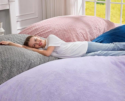Hobestluk 3 in 1 Bean Bag Chair Giant Bean Bag Chairs for Adults with Chevron Plush Fur Cover Convertible Bean Bag Floor Cushion with Machine Washable Cover for Living Room (Chevron Plush White)