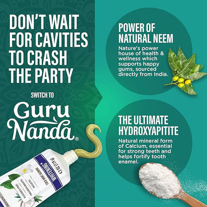 GuruNanda Hydroxyapatite Toothpaste, SLS & Fluoride Free (4 Pack), Whitening Toothpaste - Freshens Breath, Fights Plaque - with 2 Toothbrushes, 2 Tongue Scrapers & 2 Tube Squeezers