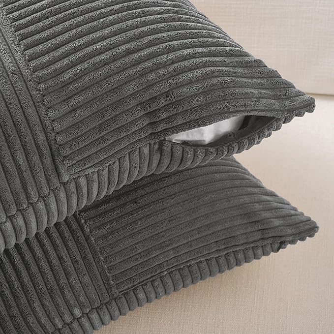 Fancy Homi 2 Packs Dark Gray Samll Decorative Throw Pillow Covers 14x14 Inch with for Couch Bed Sofa, Rustic Farmhouse Boho Home Decor, Soft Corss Patchwork Corduroy Square Cushion Case 35x35 cm
