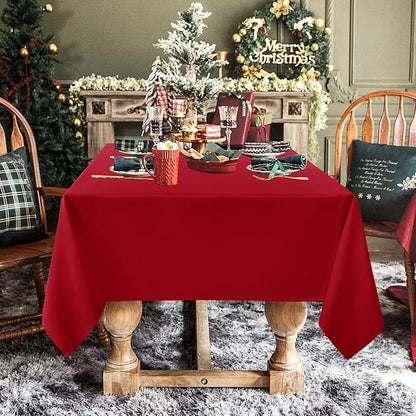 sancua Rectangle Tablecloth - 90 x 156 Inch - Water Resistant Spill Proof Washable Polyester Table Cloth, Decorative Fabric Table Cover for Dining Tables, Buffet Parties and Camping, Red