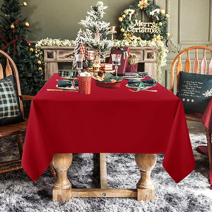 sancua Rectangle Tablecloth - 70 x 108 Inch - Stain and Wrinkle Resistant Washable Polyester Table Cloth, Decorative Fabric Table Cover for Dining Tables, Buffet Parties and Camping, Red
