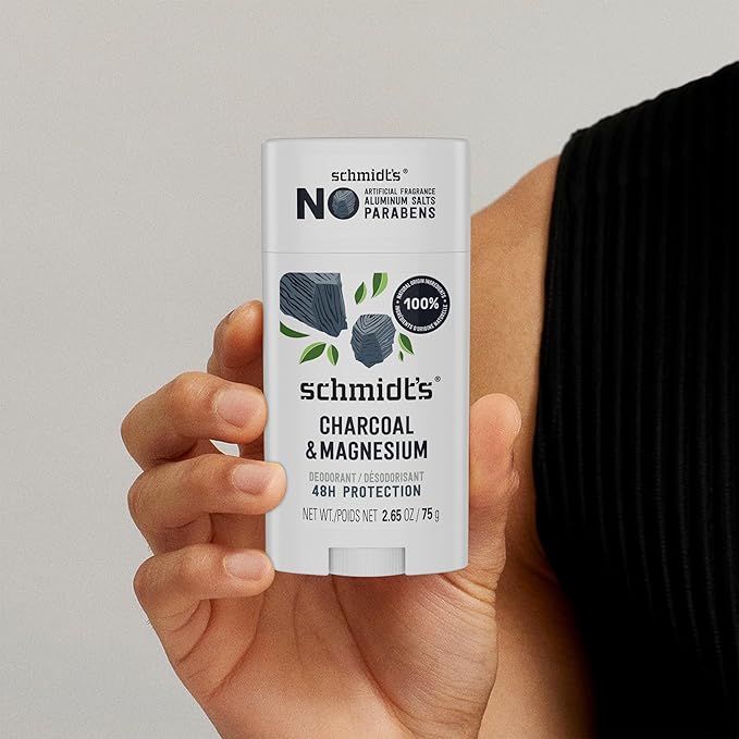Schmidt's Aluminum-Free Vegan Deodorant Charcoal & Magnesium with 24 Hour Odor Protection, for Women and Men, Natural Ingredients, Cruelty-Free, 2.65 oz
