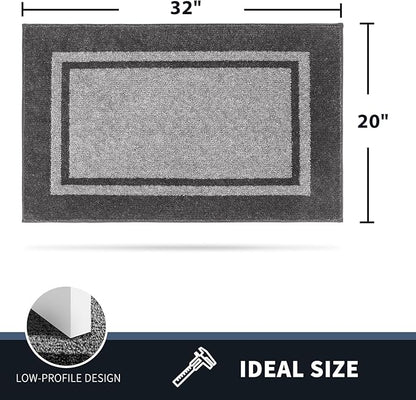 PURRUGS Dirt Trapping Door Mat 20" x 32", Non-Slip/Skid Machine Washable Entryway Rug, Shoes Scraper, Area Rug, Super Absorbent Welcome Mat for Muddy Wet Shoes and Paws, Light Grey & Dark Grey