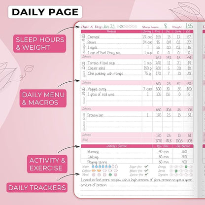 GoGirl Food Journal & Wellness Planner –– Diet & Fitness Diary – Nutrition Journal with Meal, Exercise & Weigh Loss Tracker, A5 (Maroon)