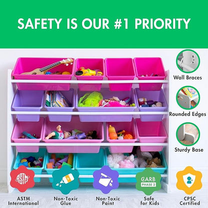 Humble Crew Supersized Toy Storage Organizer with 16 Removable Bins, White/Blue/Pink/Purple – Large Toy Storage for Toddlers Ideal for Kids' Rooms, Playrooms, and Nurseries - Modern Toy Bins for Kids