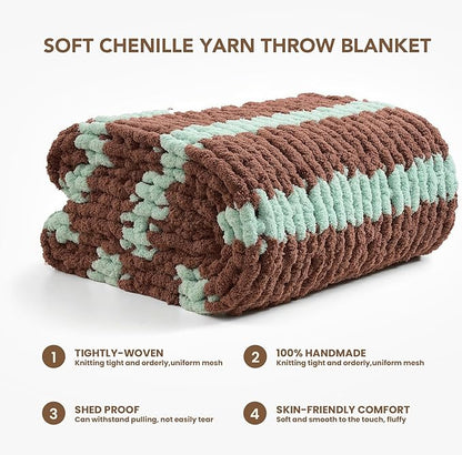 L'AGRATY Chunky Knit Blanket Throw: 50''x60'' Chenille Chunky Knitted Throw Blankets for Bed Couch - Handmade Thick Cable Knit Blanket - Large Crochet Rope Blankets for Home Decor