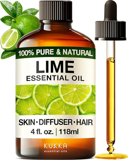 Kukka Lime Essential Oil for Skin - 4 Fl Oz - 100% Pure Natural Lime Oil for Diffuser, Hair, Candles & Soap Making Scent DIY