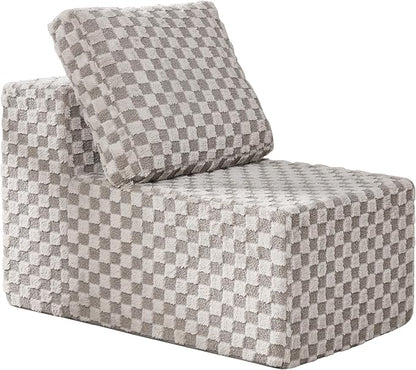 Single Sofa 1 Seat Couch with Deep Seat Memory Foam Cloud Chair with Pillows Large Sofa with L Shape for Living Room Bedroom (Plush Grey, Single)
