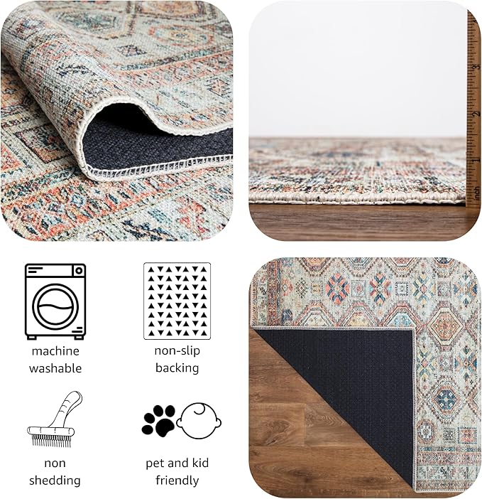 Keen Home Design 2x7 Rug - Machine Washable Runner Rug with Non-Slip Backing, Ideal for Hallway, Entryway, Kitchen, Laundry Room - Vintage, Easy Clean, Durable, Low Pile Rug - (2'6" x 7')